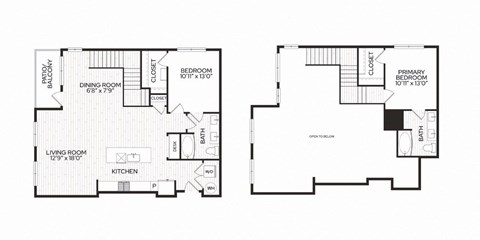 Floor plan for 2 beds, 2 baths, 1304 sqft
